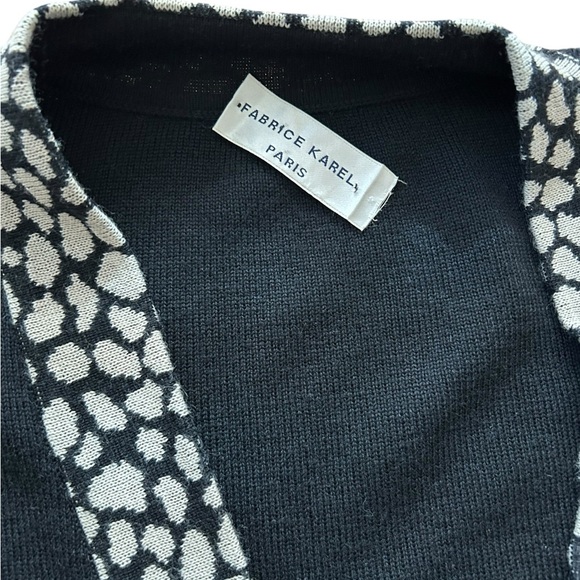 Fabrice Karel Paris Black wool sweater Cardigan with White leopard Medium - Picture 3 of 5